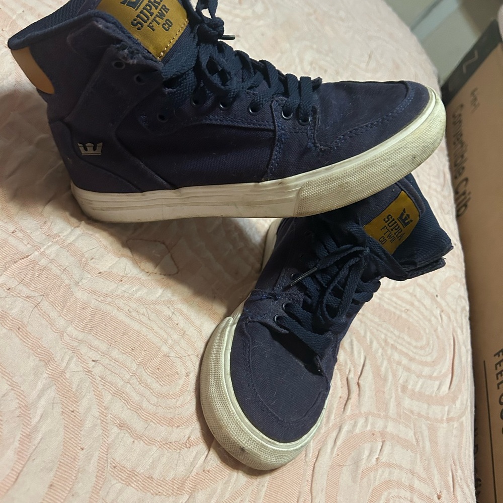 Supra Navy and Gold High-Top Sneakers
